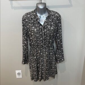 Angie Black and White Long Sleeve Shirt with Cuffed Sleeves and Notched Collar